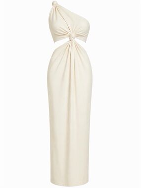 NWT MISHA ‘Arden’ Knotted One-Shoulder Midi Dress in “Pearl” / Cream Size 4